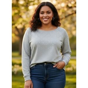 Hannah Embellished Sweatshirt Gray Size 1X